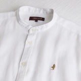 Camicia 100% lino con collo alla coreana - White