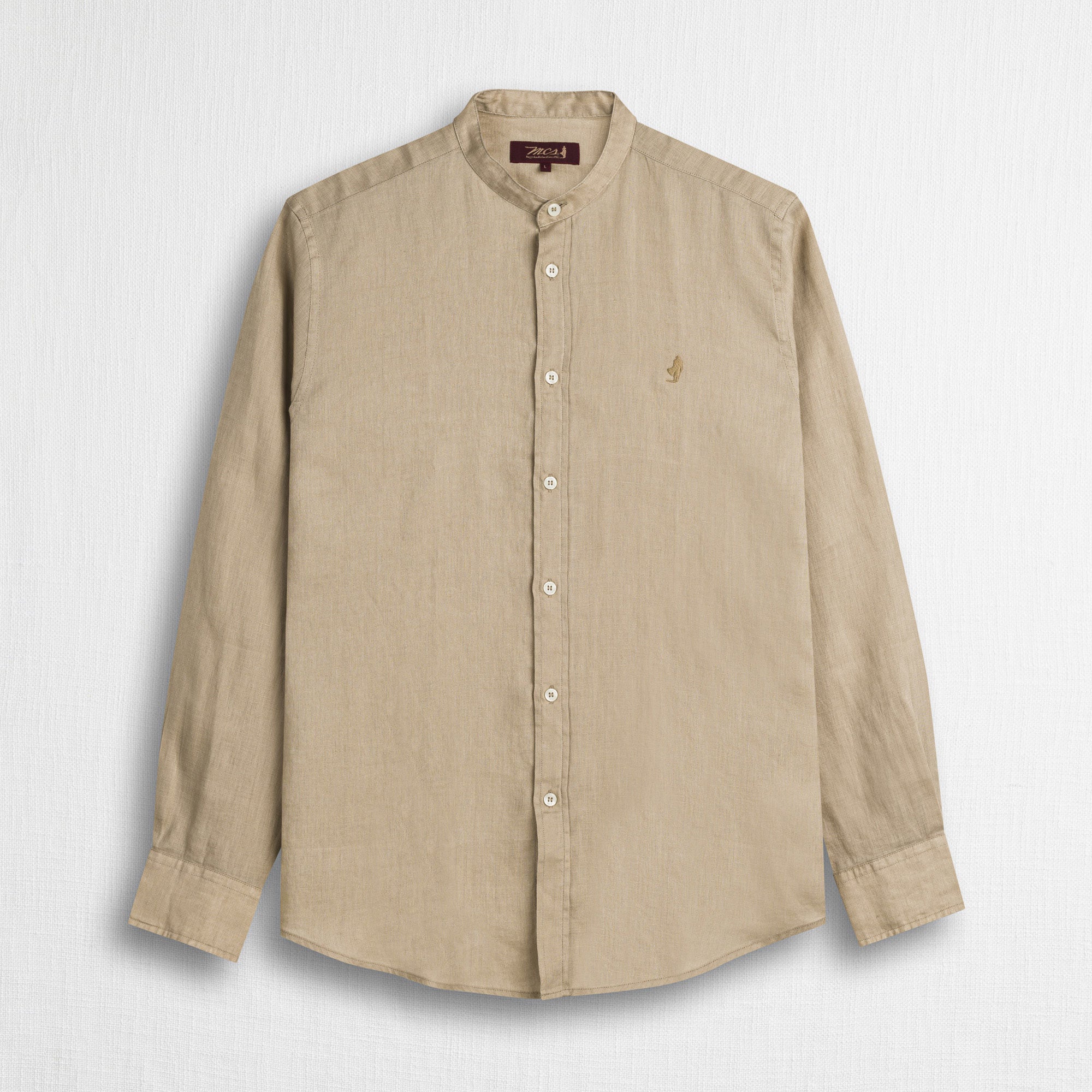 Camicia 100% lino con collo alla coreana - Khaky