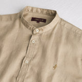 Camicia 100% lino con collo alla coreana - Khaky