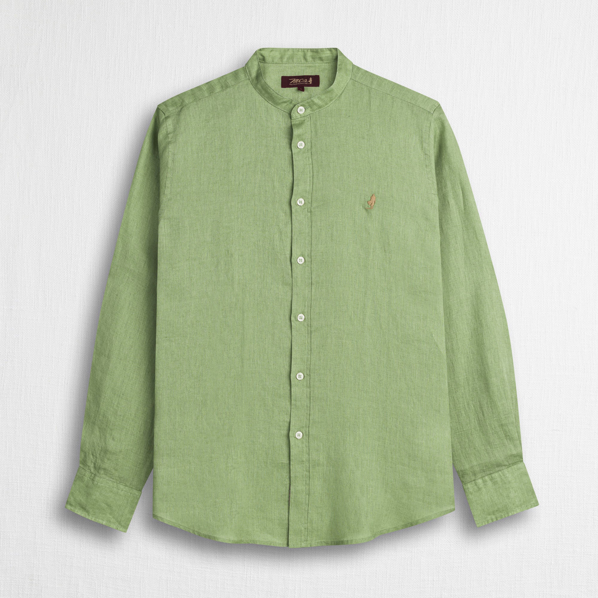 Camicia 100% lino con collo alla coreana - Light Green