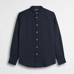 Camicia 100% lino con collo alla coreana - Navy Blue