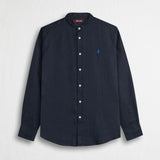 Camicia 100% lino con collo alla coreana - Navy Blue