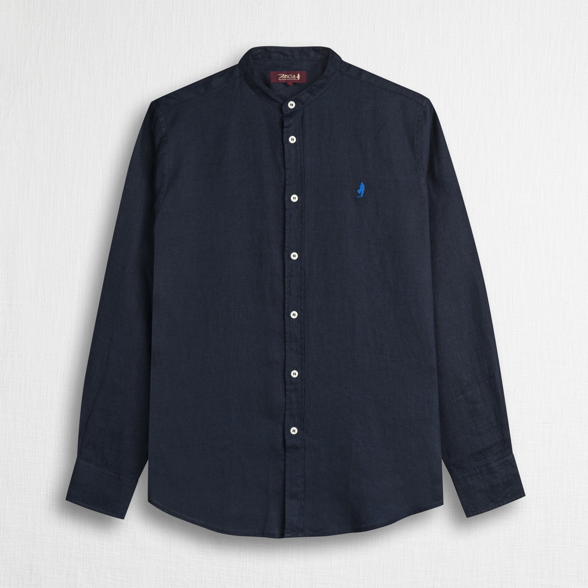 Camicia 100% lino con collo alla coreana - Navy Blue