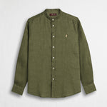 Camicia 100% lino con collo alla coreana - Dark Olive