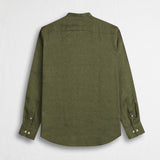 Camicia 100% lino con collo alla coreana - Dark Olive