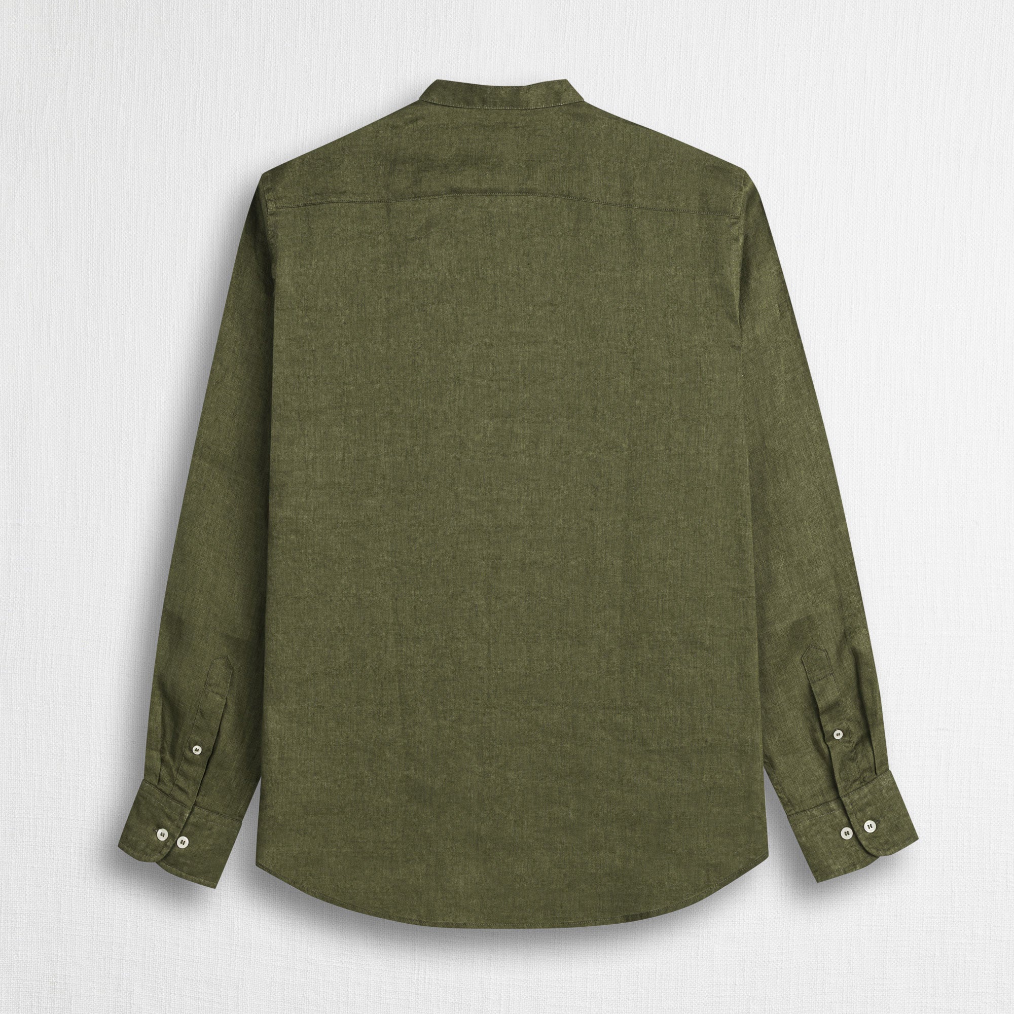 Camicia 100% lino con collo alla coreana - Dark Olive