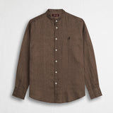 Camicia 100% lino con collo alla coreana - Milk Chocolate