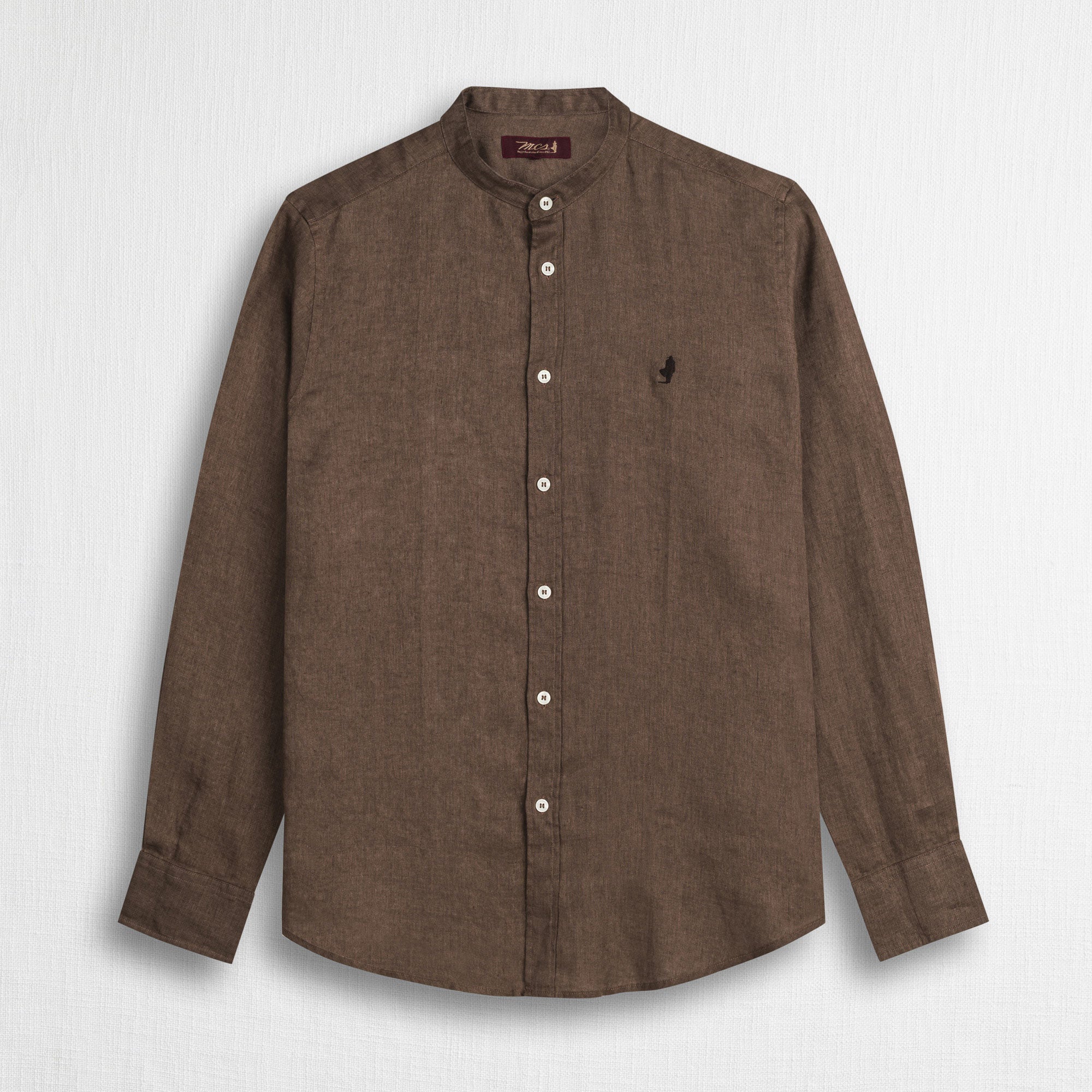 Camicia 100% lino con collo alla coreana - Milk Chocolate