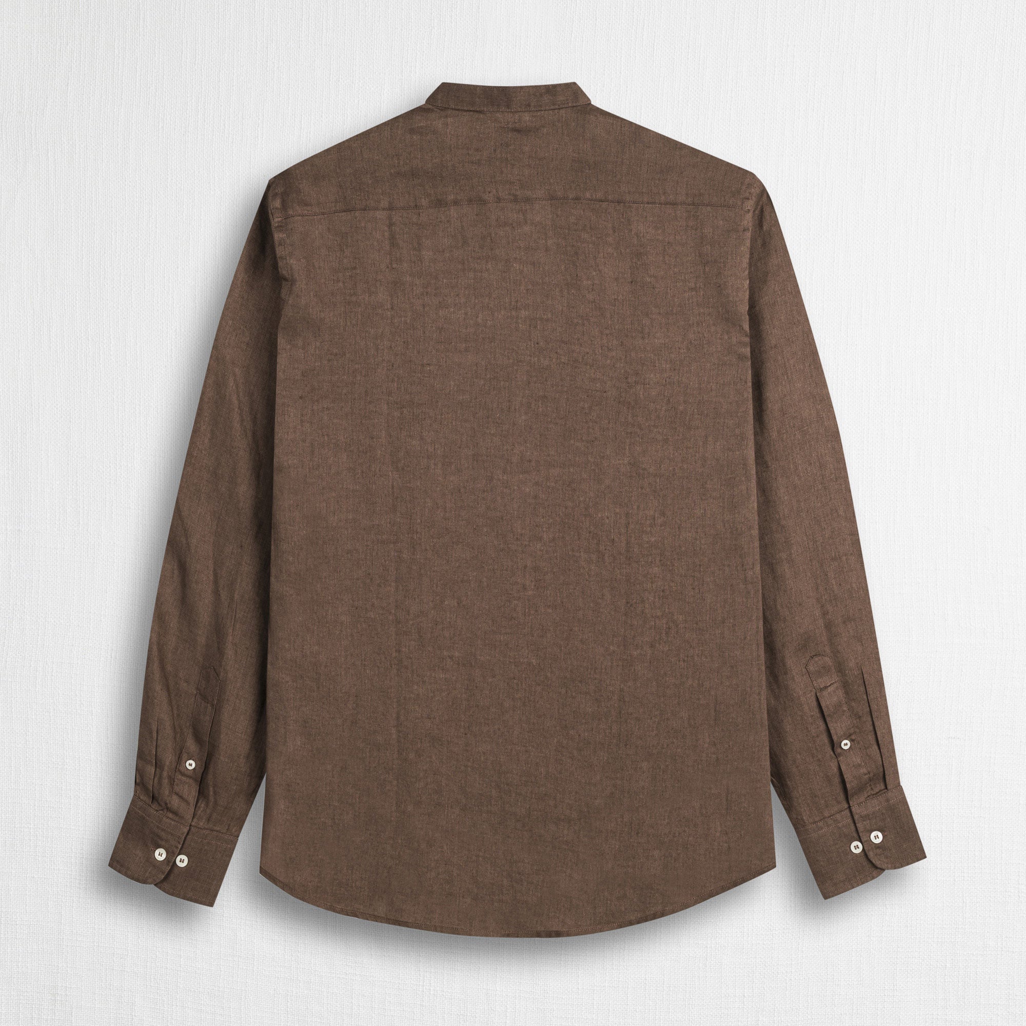 Camicia 100% lino con collo alla coreana - Milk Chocolate