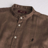 Camicia 100% lino con collo alla coreana - Milk Chocolate