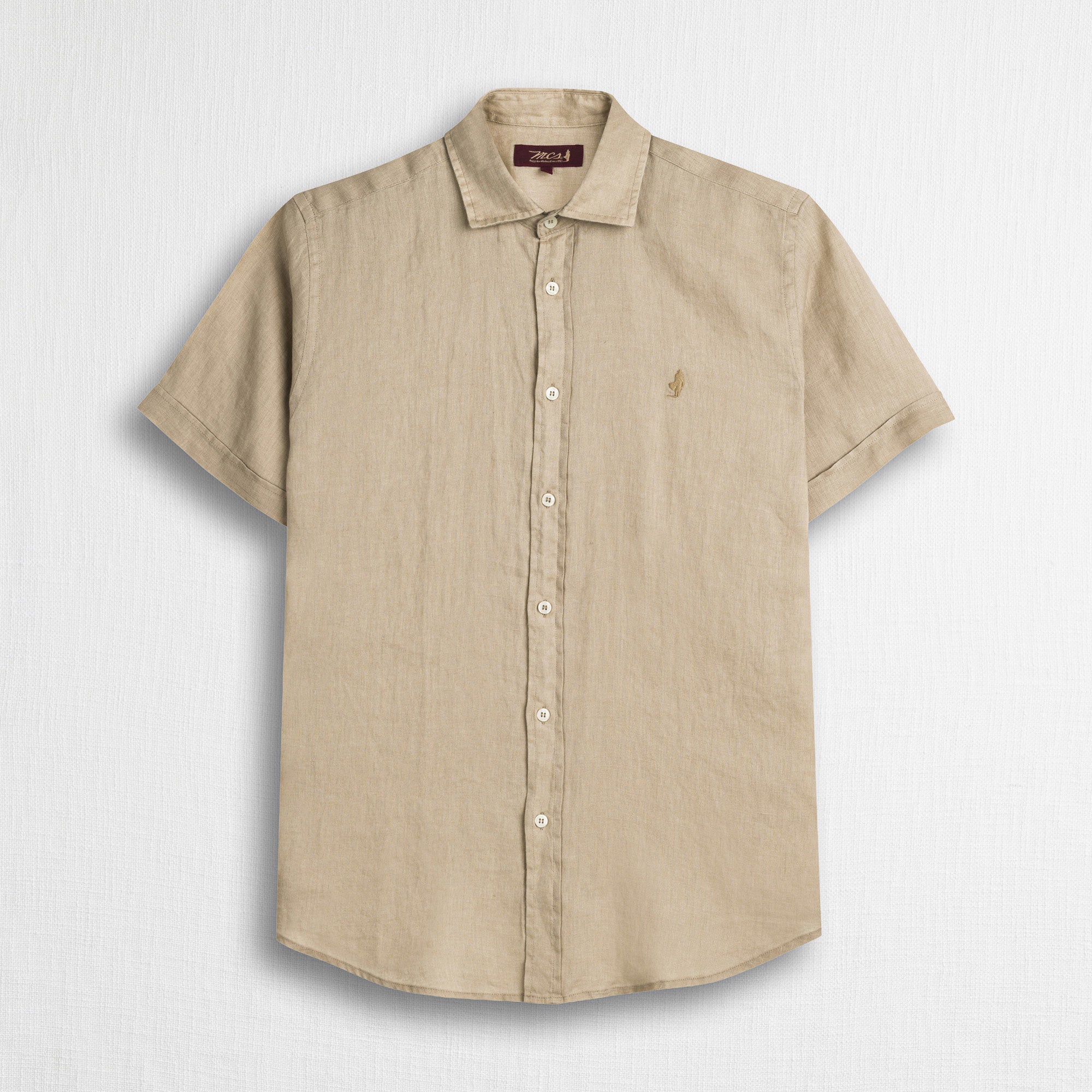 Camicia 100% lino manica corta - Khaky