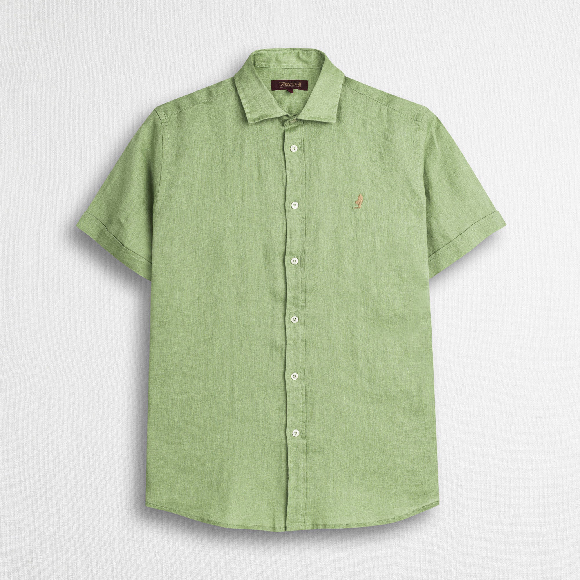 Camicia 100% lino manica corta - Light Green