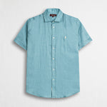 Camicia 100% lino manica corta - Sky Blue