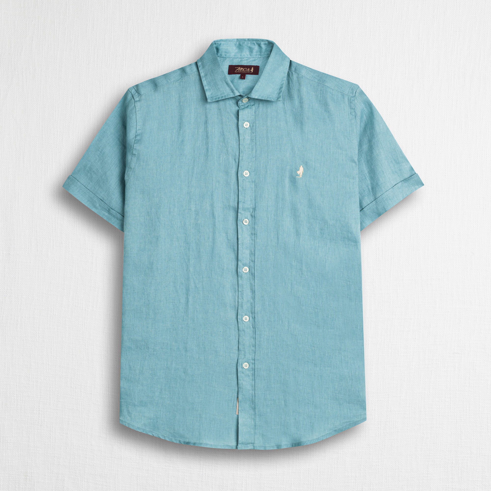 Camicia 100% lino manica corta - Sky Blue