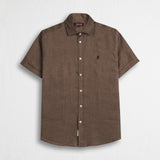Camicia 100% lino manica corta - Milk Chocolate