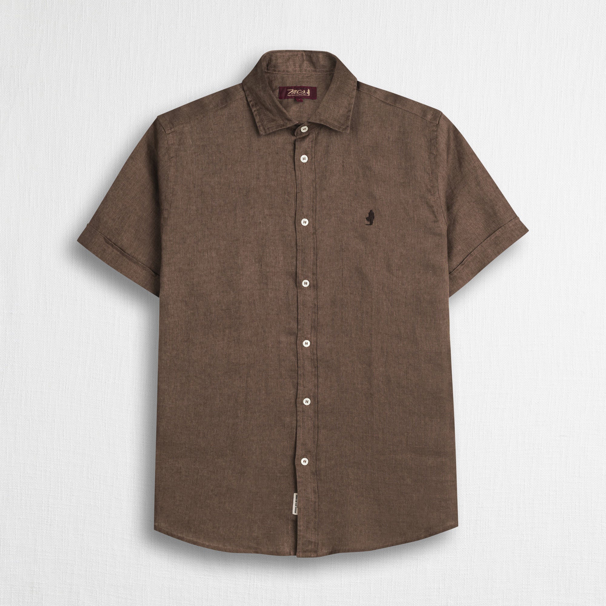 Camicia 100% lino manica corta - Milk Chocolate