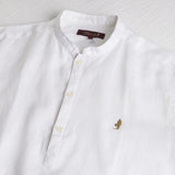 100% linen serafino shirt with mandarin collar - White