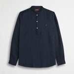 Camicia 100% lino serafino con collo coreana - Navy Blue