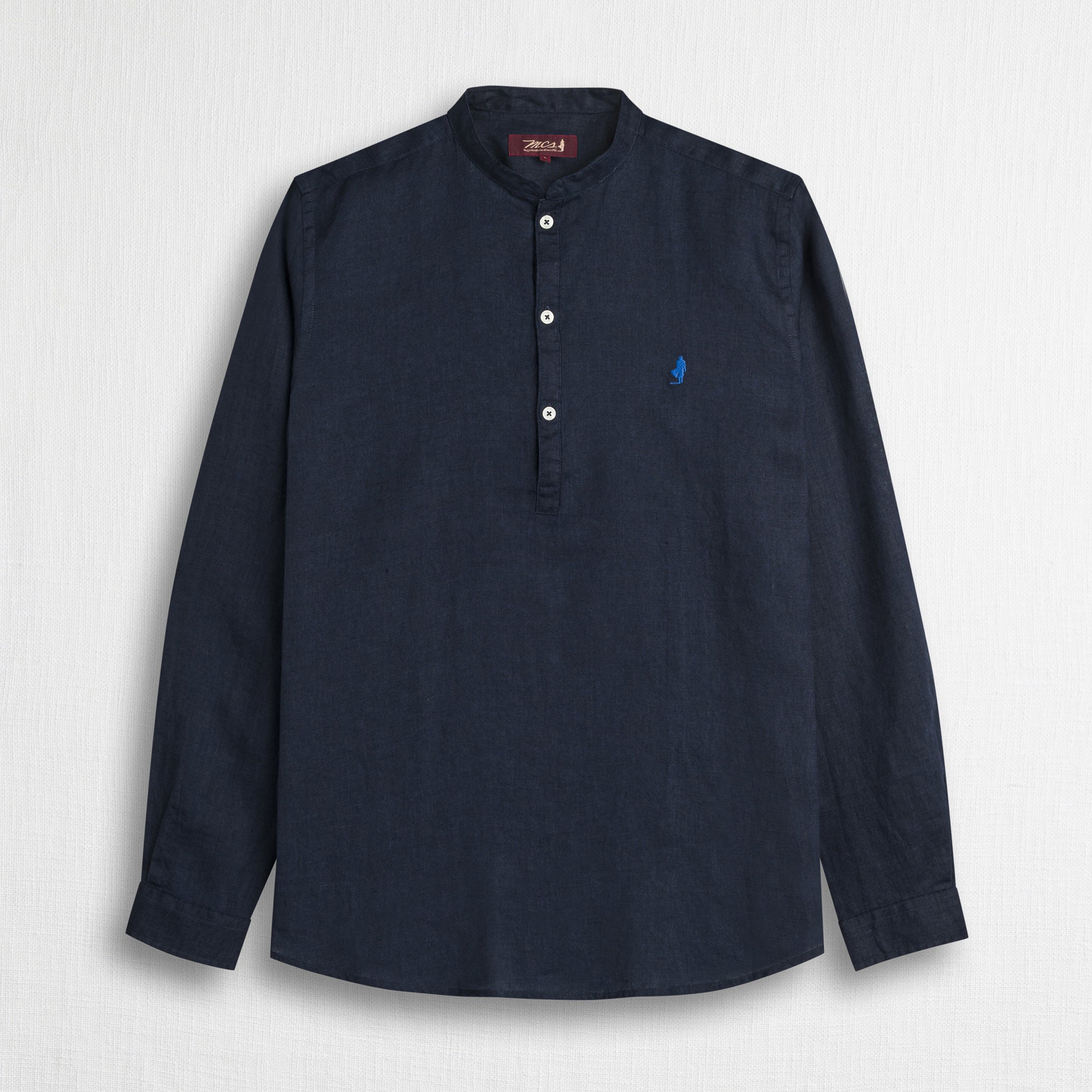 Camicia 100% lino serafino con collo coreana - Navy Blue