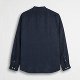 100% linen serafino shirt with mandarin collar - Navy Blue