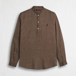 Camicia 100% lino serafino con collo coreana - Milk Chocolate