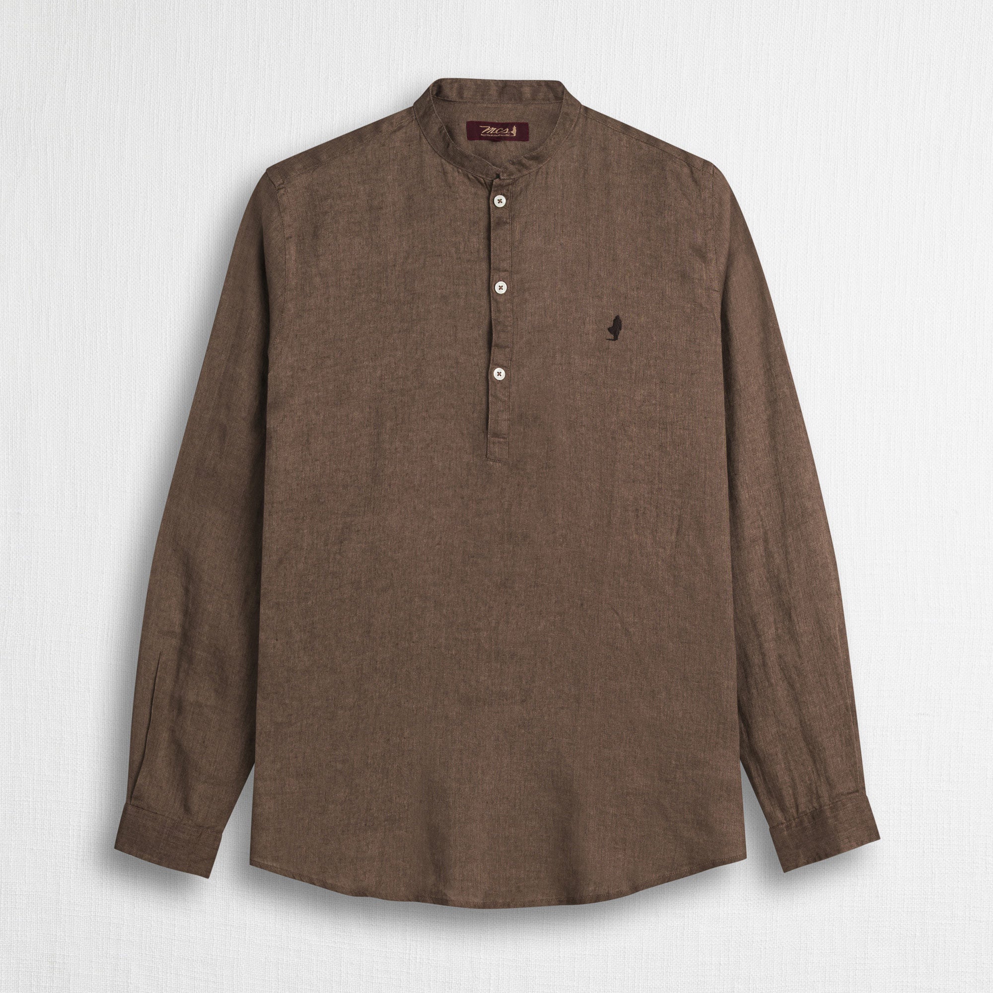 Camicia 100% lino serafino con collo coreana - Milk Chocolate