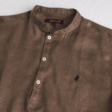 Camicia 100% lino serafino con collo coreana - Milk Chocolate