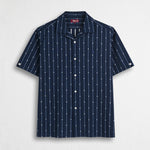 Camicia bowling in cotone jacquard manica corta - Navy Print