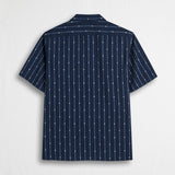 Cotton jacquard bowling shirt short-sleeve - Navy Print