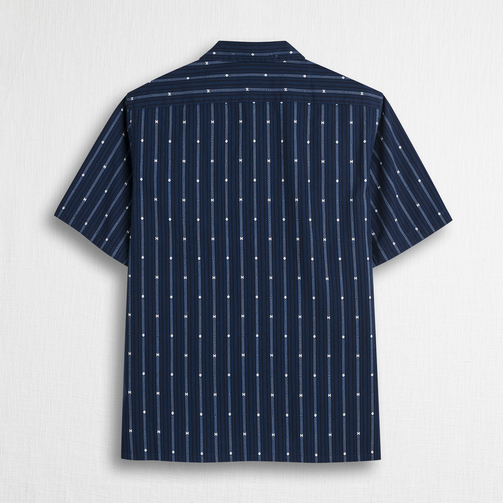Camicia bowling in cotone jacquard manica corta - Navy Print