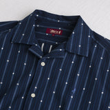 Cotton jacquard bowling shirt short-sleeve - Navy Print