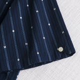 Cotton jacquard bowling shirt short-sleeve - Navy Print
