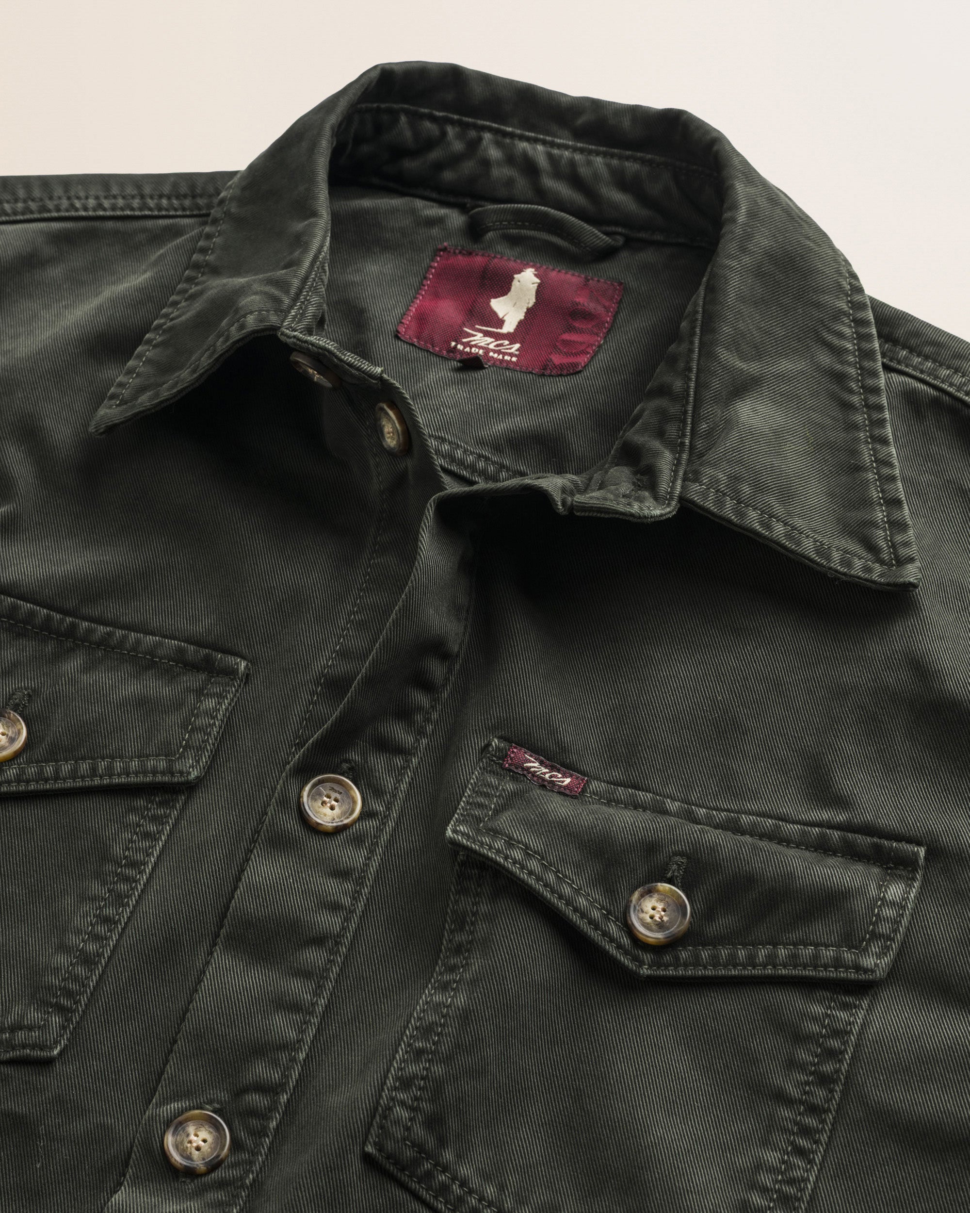 Giacca Overshirt in Gabardina di Cotone dettaglio colletto - Olive Night