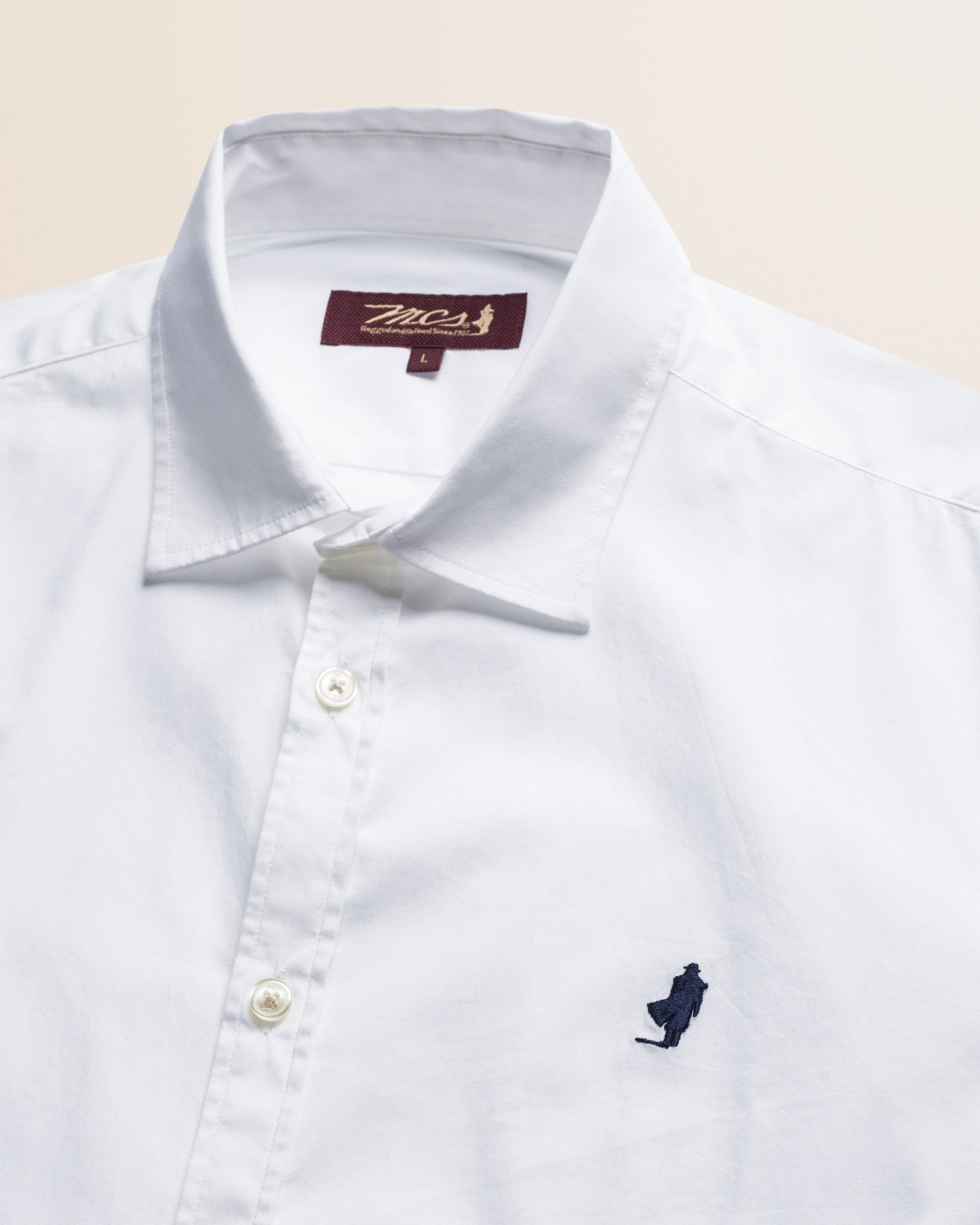 Camicia in Popeline Stretch Slim Fit dettaglio colletto - White