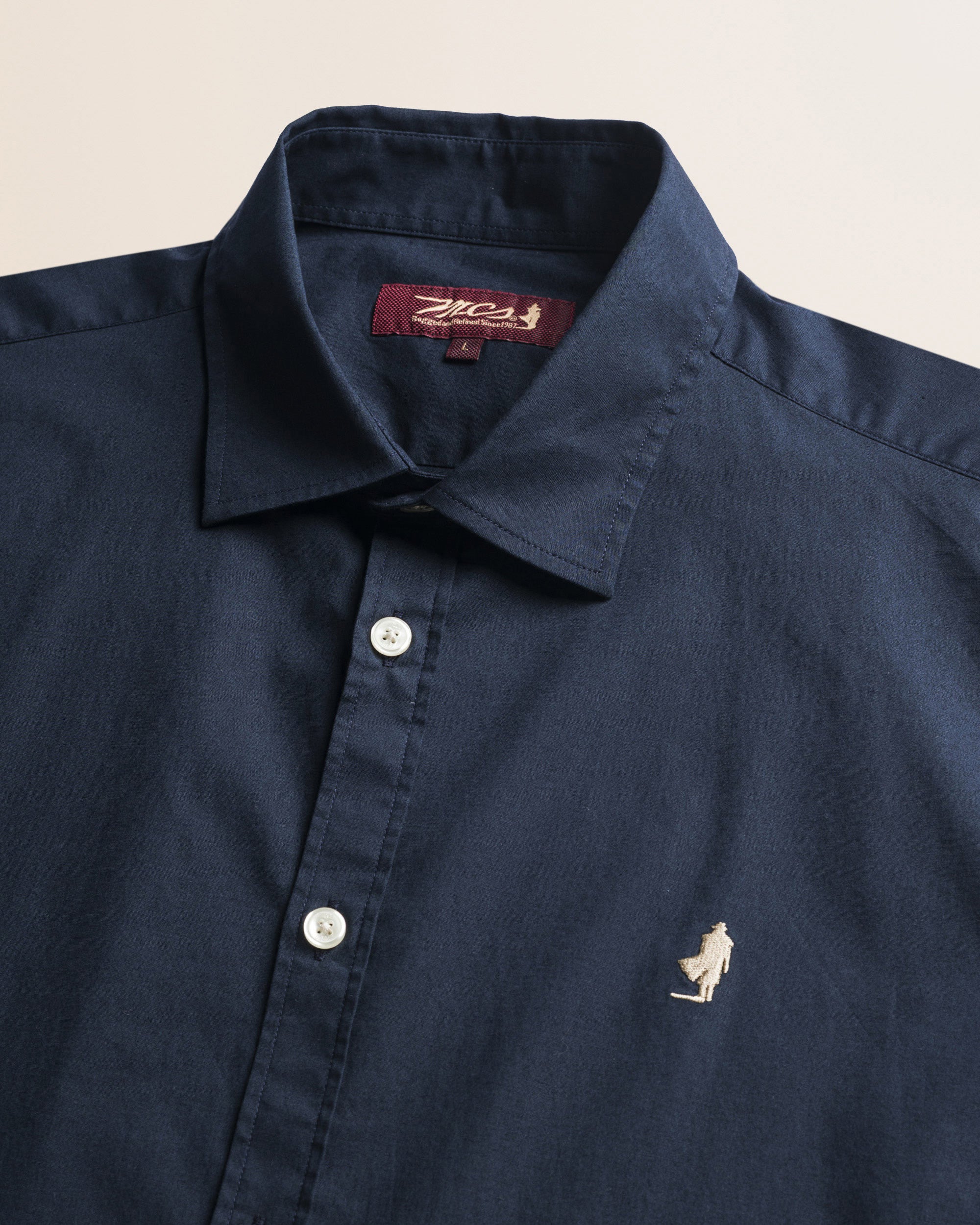 Camicia in Popeline Stretch Slim Fit dettaglio colletto - Navy Blue