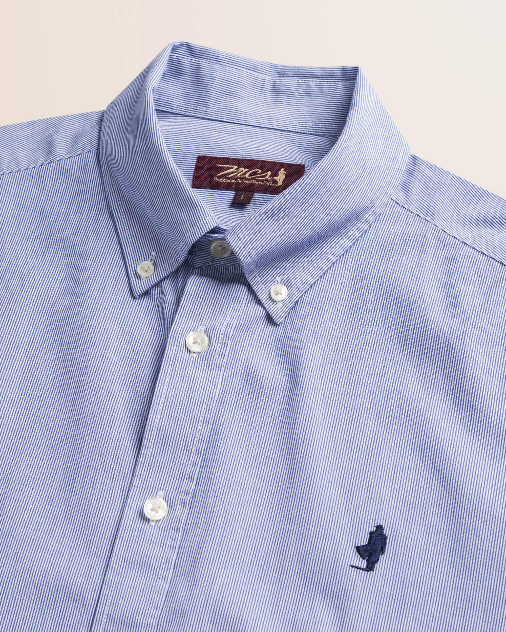 Camicia a Righe in Cotone Button-Down dettaglio colletto - Light Navy