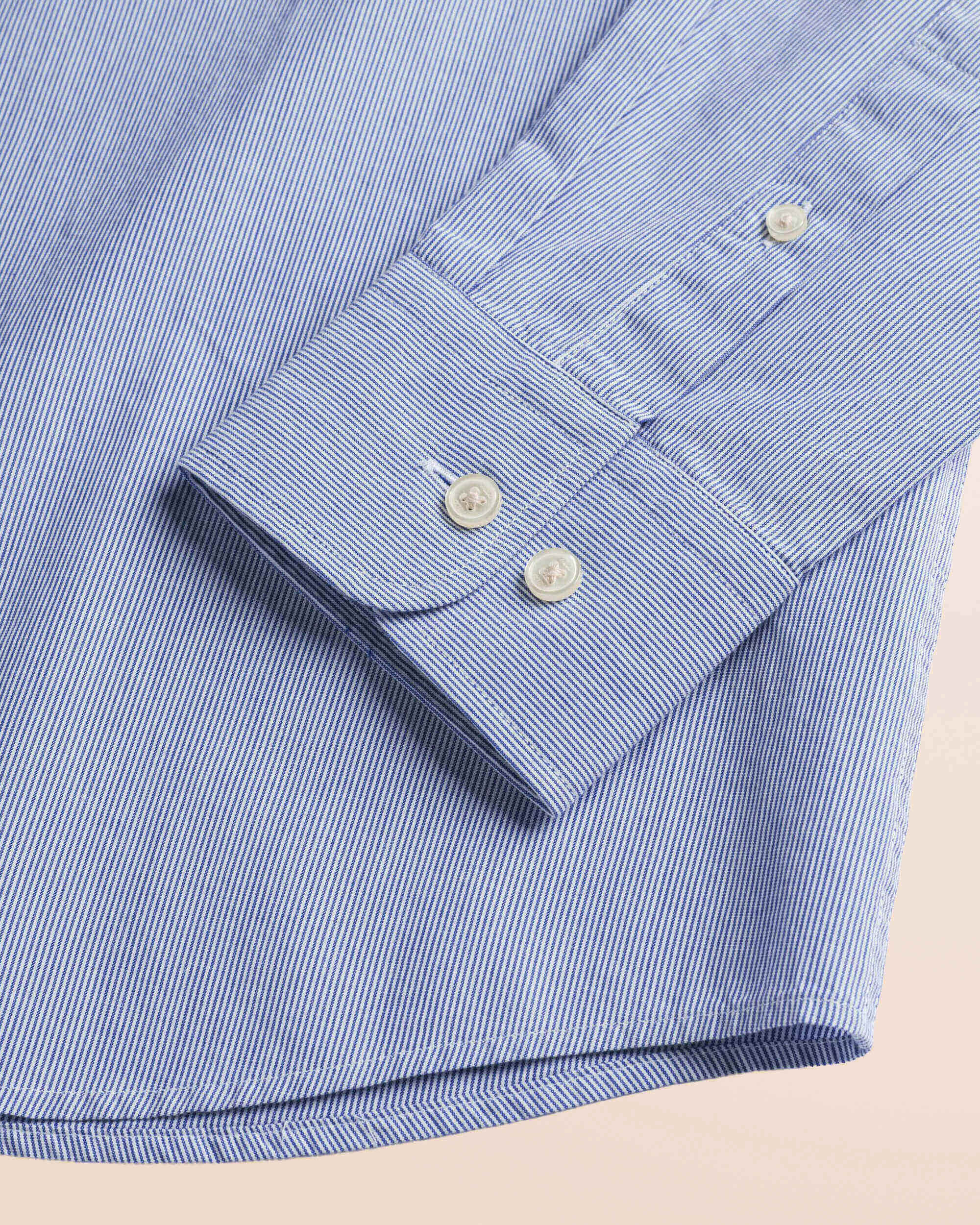 Camicia a Righe in Cotone Button-Down dettaglio manica - Light Navy
