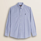 Camicia a Righe in Cotone Button-Down fronte - Light Navy