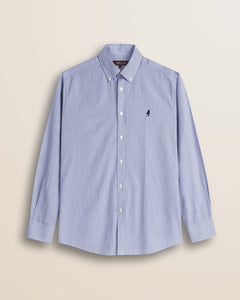 Camicia a Righe in Cotone Button-Down fronte - Light Navy
