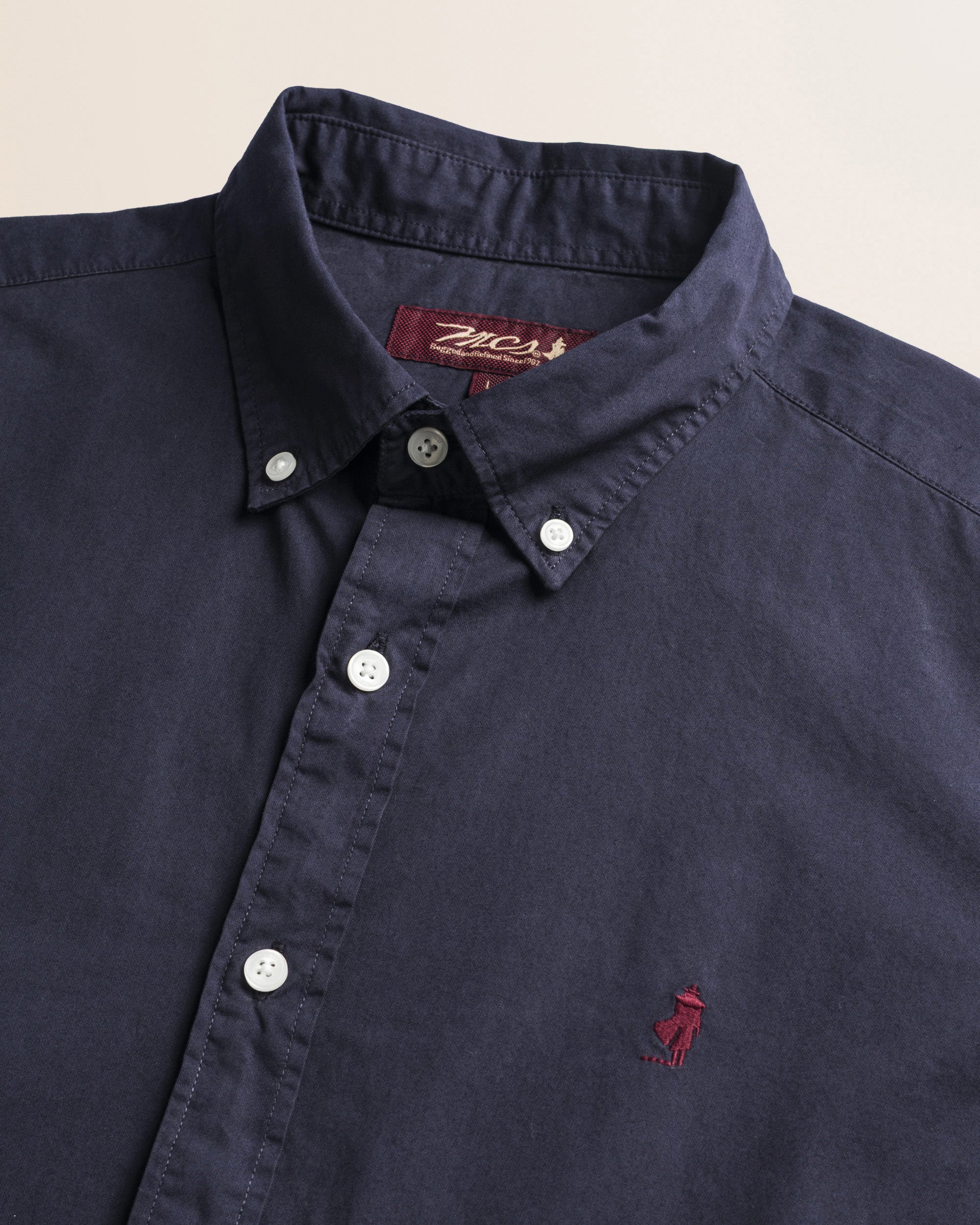 Camicia in Gabardina di Cotone Tinta in Capo dettaglio colletto - Navy Blue