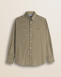 Camicia in Velluto a Coste Button-Down fronte - Taupe