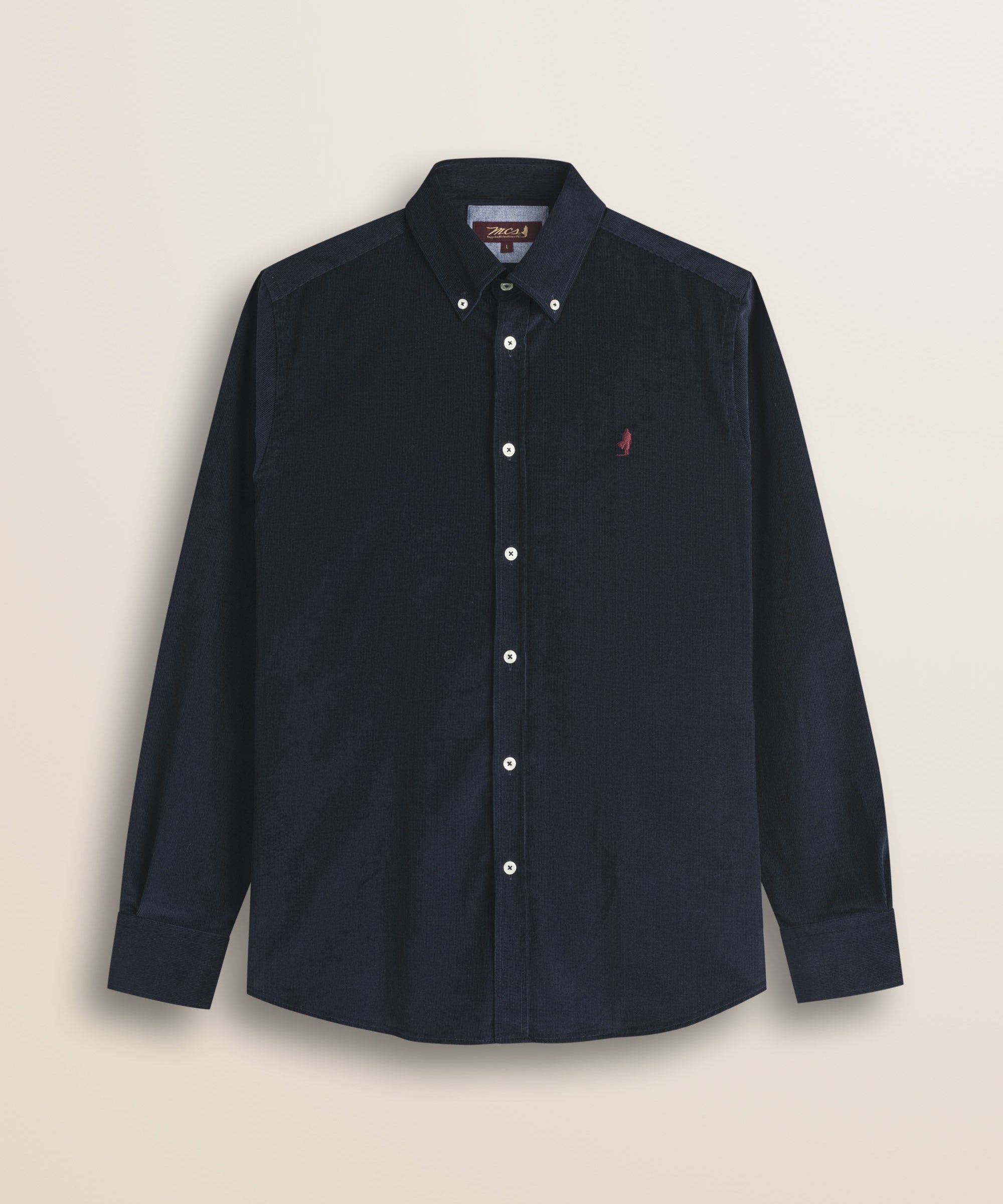 Camicia in Velluto a Coste Button-Down fronte - Navy Blue