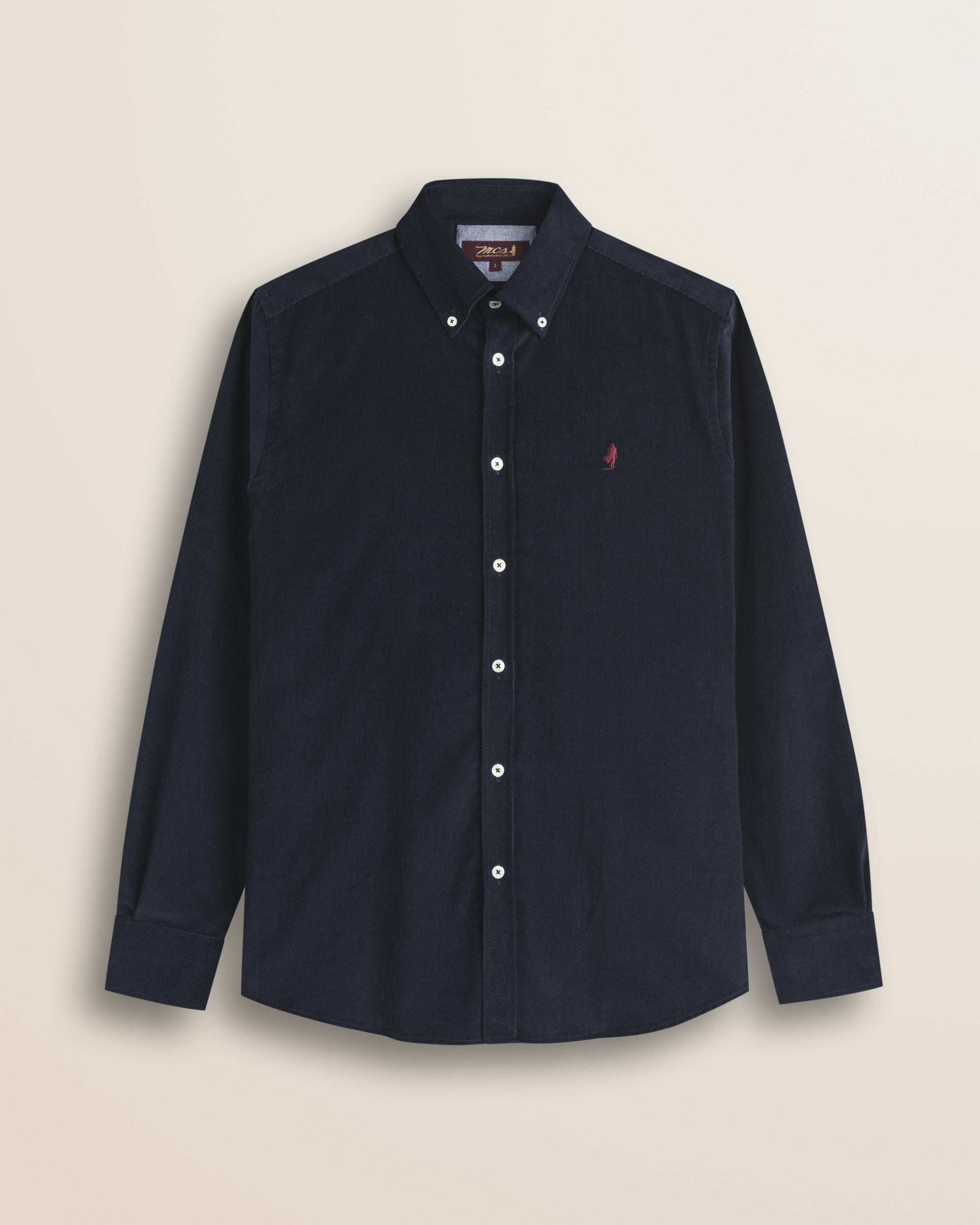 Camicia in Velluto a Coste Button-Down fronte - Navy Blue