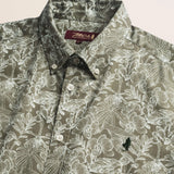 Camicia in Twill di Cotone Stampa Floreale dettaglio colletto - Green Flower Print