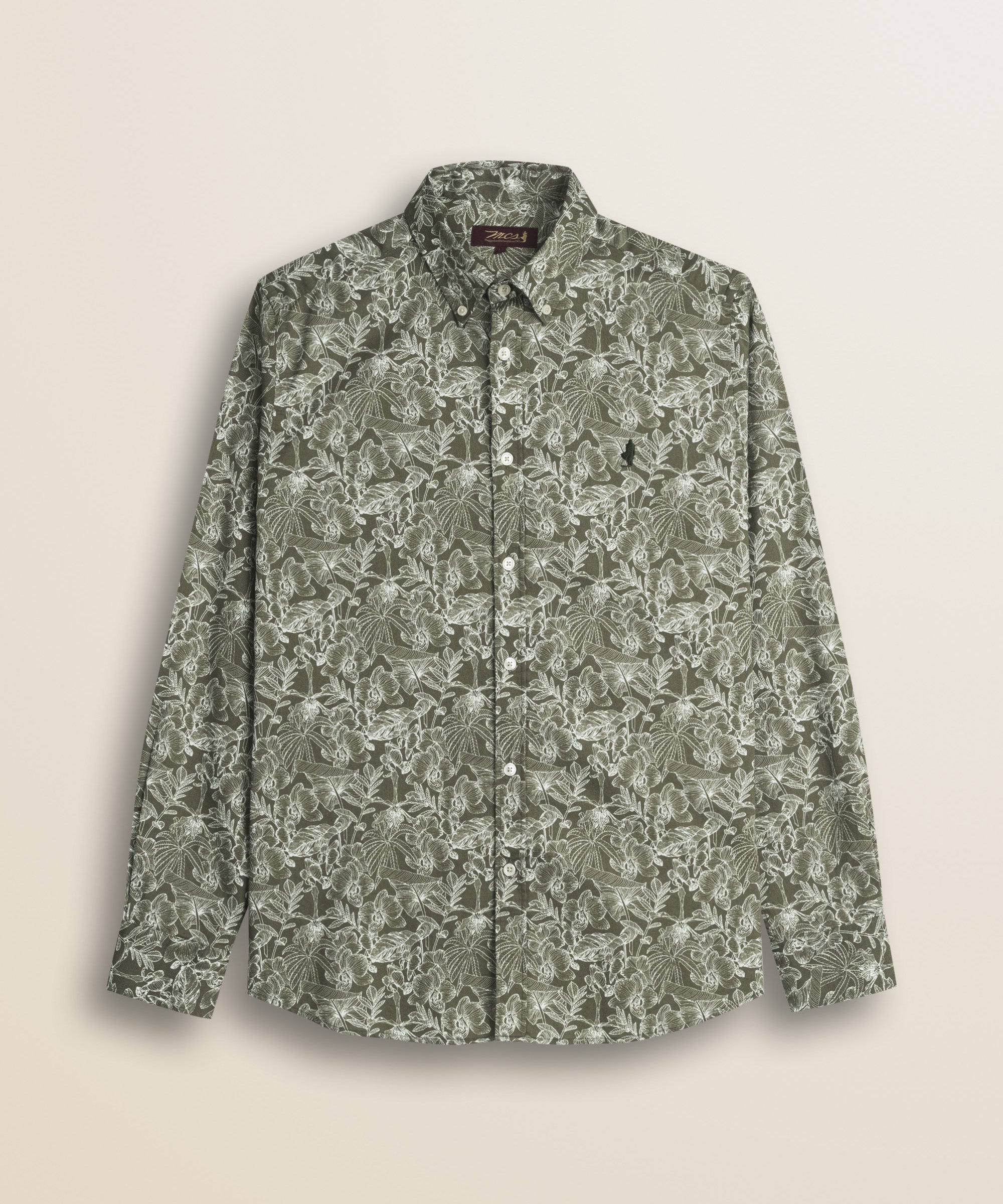 Camicia in Twill di Cotone Stampa Floreale fronte - Green Flower Print