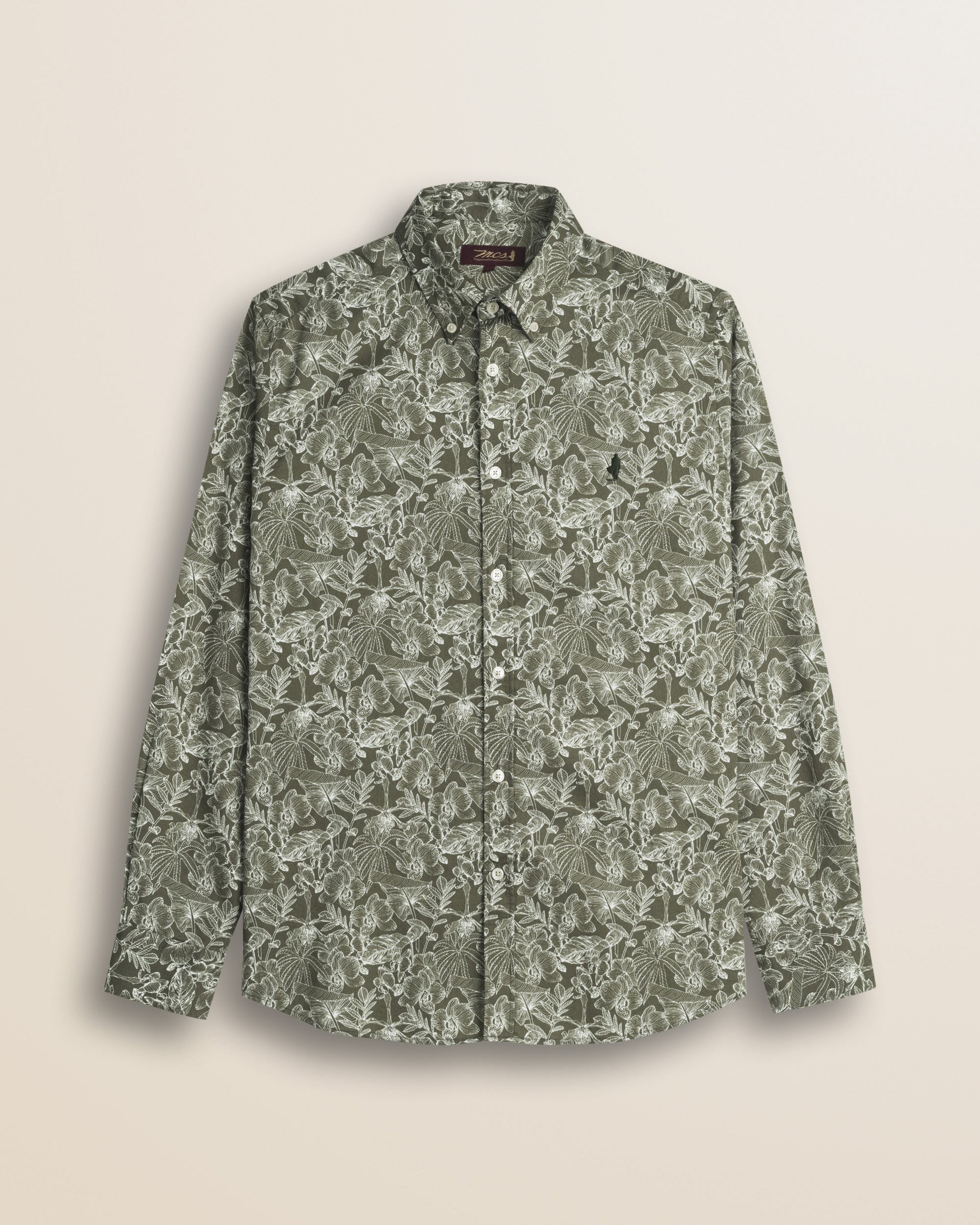 Camicia in Twill di Cotone Stampa Floreale fronte - Green Flower Print
