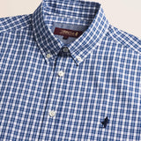 Camicia a Quadretti in Cotone Tinto Filo dettaglio colletto - Blue Microcheck