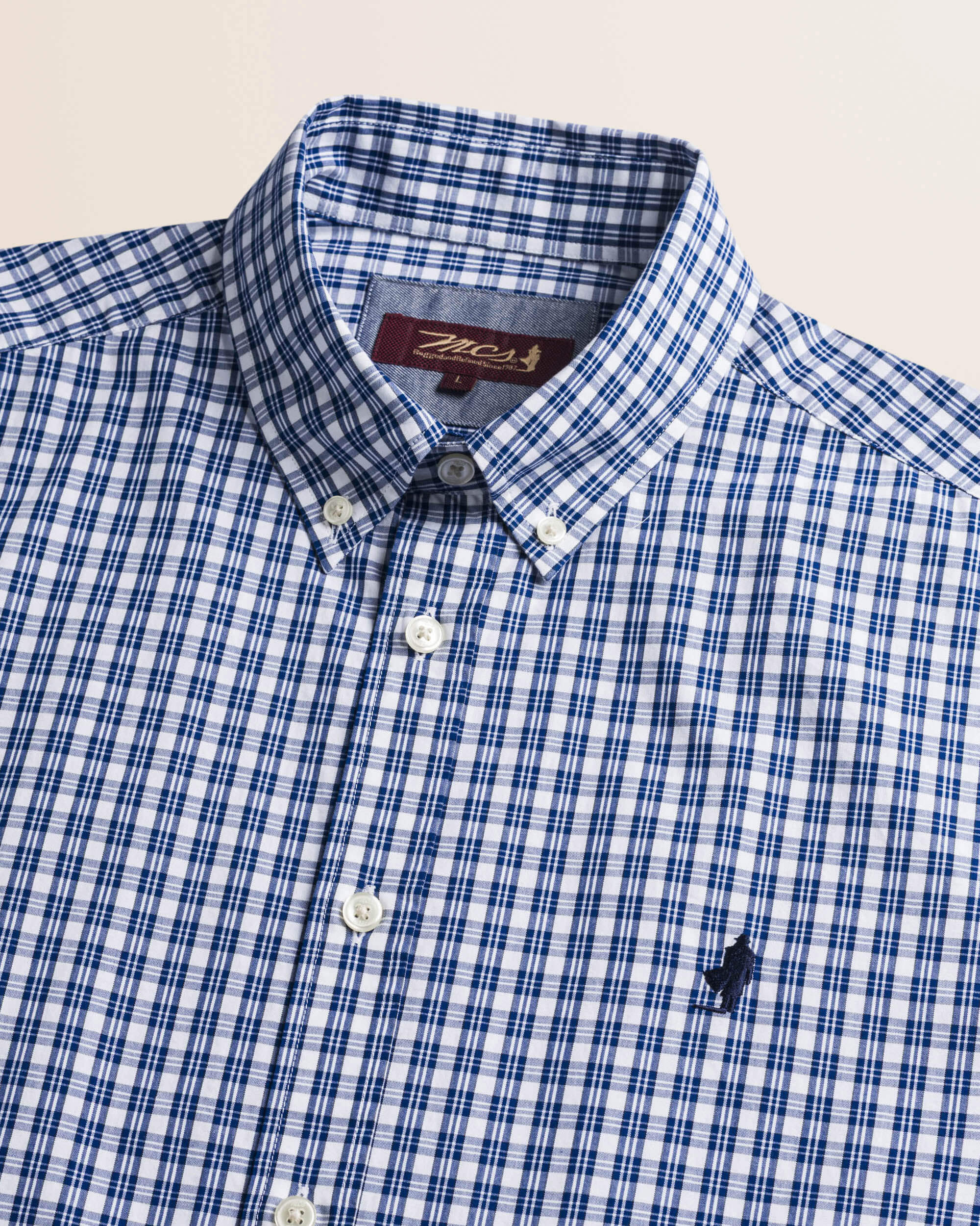 Camicia a Quadretti in Cotone Tinto Filo dettaglio colletto - Blue Microcheck