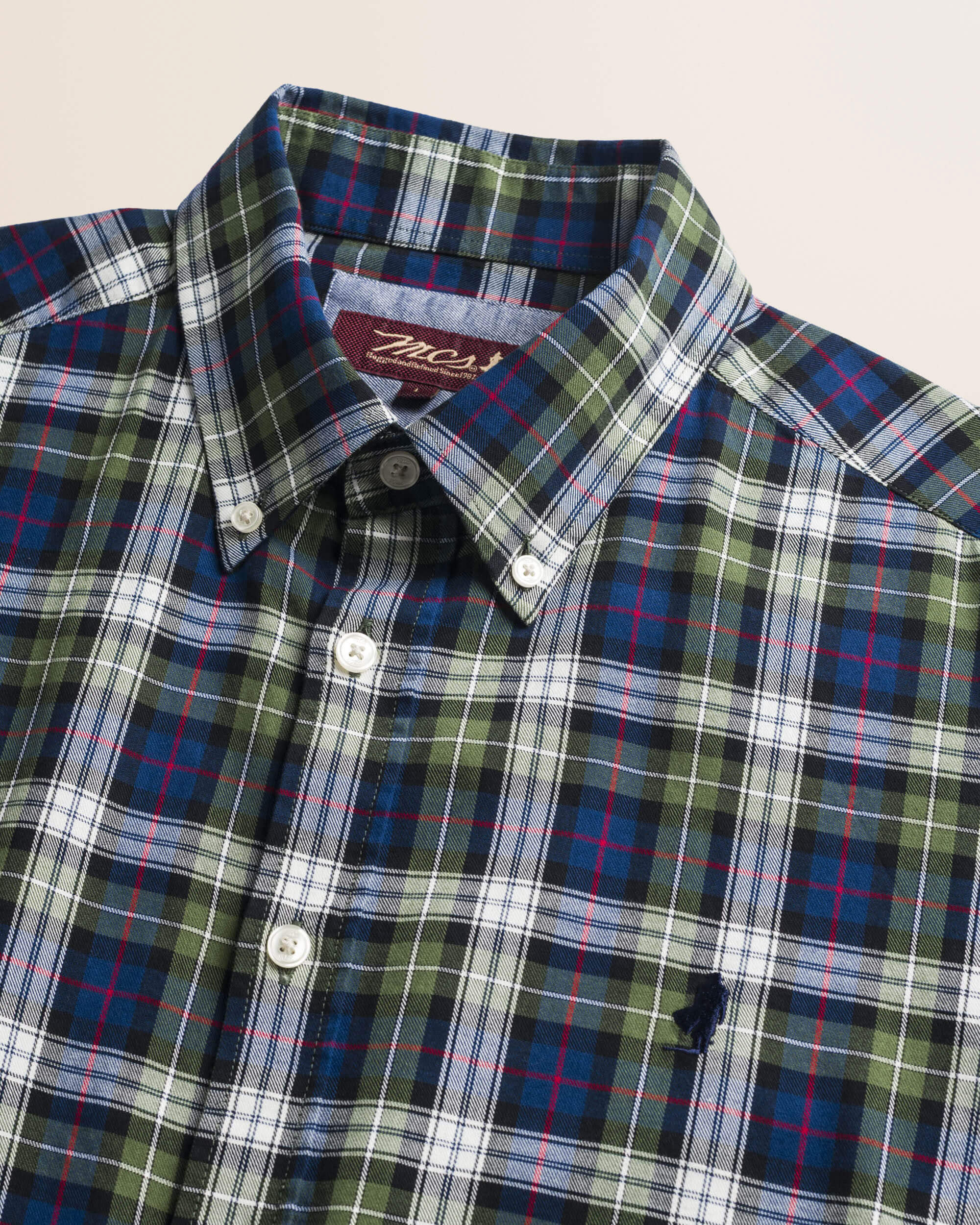 Camicia in Flanella Tartan Button-Down dettaglio colletto - Green Tartan Check