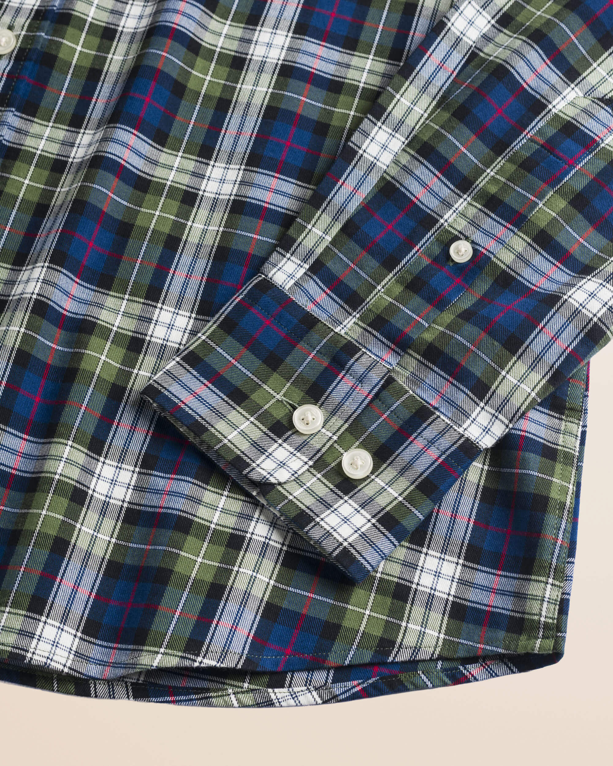 Camicia in Flanella Tartan Button-Down dettaglio manica - Green Tartan Check